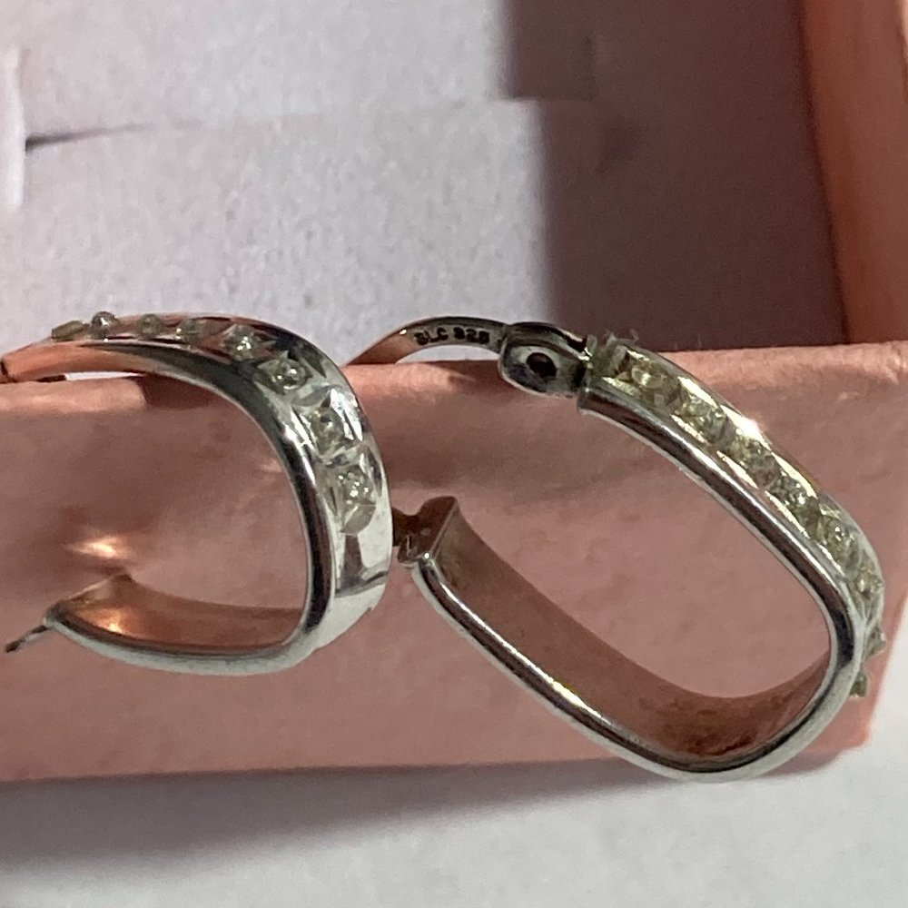 SLC sterling silver hoop earrings with rhinestones